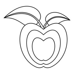 Apple with leaves icon in outline style isolated on white background vector illustration