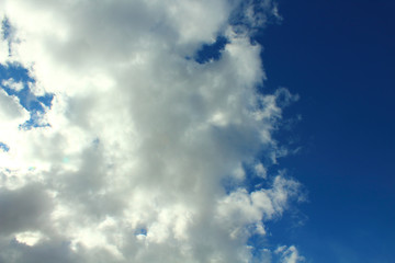 Beautiful natural blue sky and white fluffy clouds. Background. Landscape.