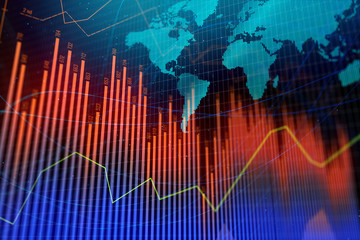 Bright forex chart background with map