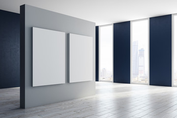 Modern exhibition hall with banner side