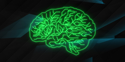 Green circuit brain background