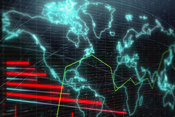 Bright forex chart backdrop with map