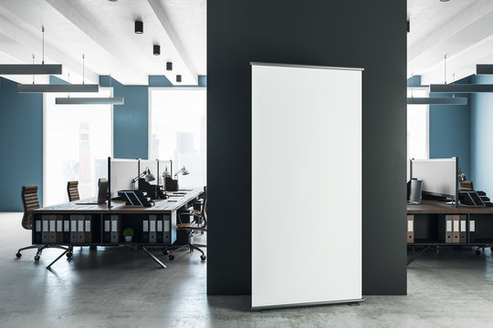 Modern coworking interior with billboard