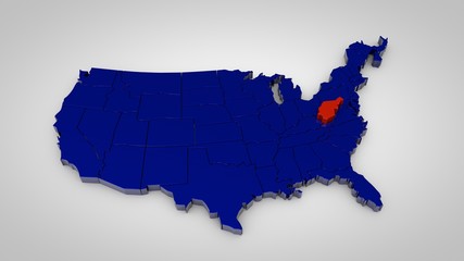 usa map with west virginia map highlited 3d render