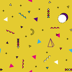 Memphis pattern of geometric shapes for tissue and postcards. Hipster poster, juicy, bright color background.