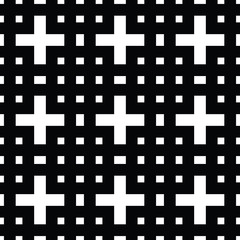 Obraz premium Seamless trellis pattern in black and white with squares and crosses, minimalist background, seamless fabric print