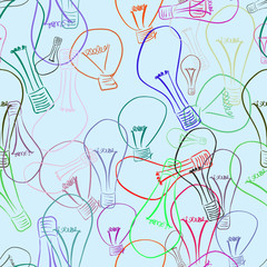 Seamless light bulb illustrations background abstract, hand drawn. Shape, idea, drawing & vector.