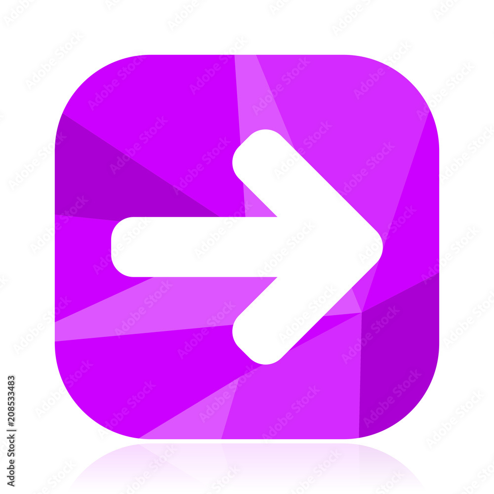 Aufkleber Arrow flat vector icon. Right violet web button. Direction internet square sign. Forward modern design symbol in eps 10.