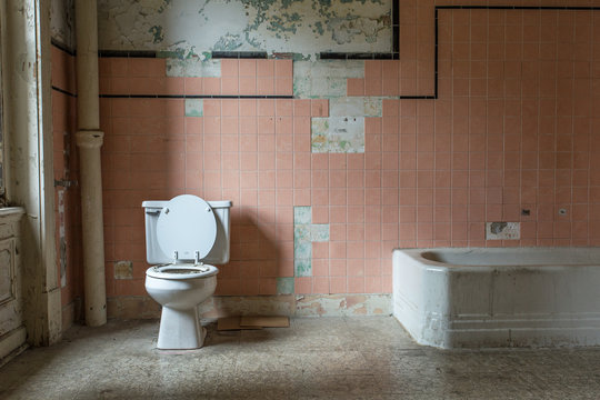 Pink tile and toilet
