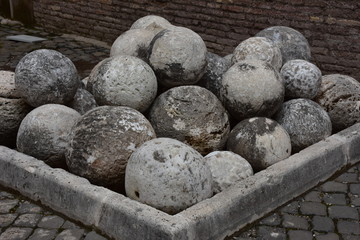 Rome, 17 May 2018, Reportage from S. Angel Castle. External and internal. Cannon balls in the yard...
