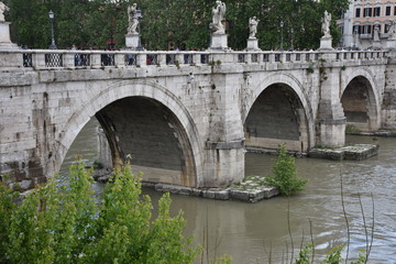 Fototapeta na wymiar Rome. Panorama of the Tiber river and bridges.