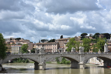 Fototapeta na wymiar Rome. Panorama of the Tiber river and bridges.