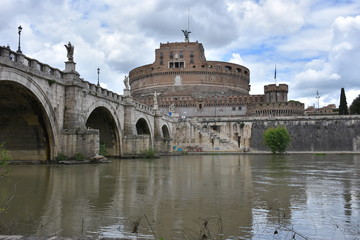 Rome, Panorama S. Angel Castle and Angel bridge. 