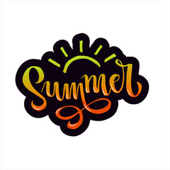 Summer lettering Gradient Handwritten calligraphy, brush painted letters. Inspirational text in vector illustration. Template for flyer, banner, poster, greeting card, web design or photo overlay