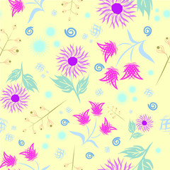 Seamless floral pattern. Modern abstract bright colorful style. Hand drawn,  - stock. Background or wallpaper, pattern for fabric or textile.