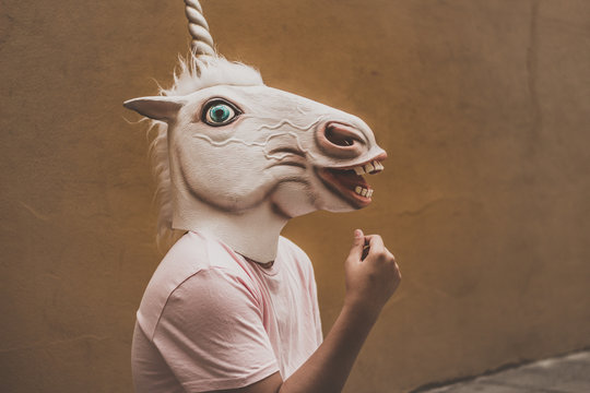 Unicorn funny plastic mask photograph