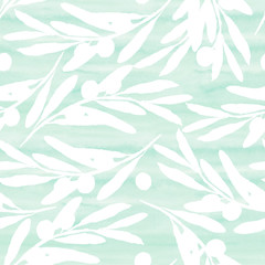 Fototapeta premium Seamless watercolor floral pattern with olives and leaves