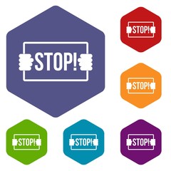 Stop icons set hexagon isolated vector illustration