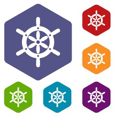 Ship wheel icons set hexagon isolated vector illustration