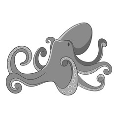 Octopus icon in monochrome style isolated on white background vector illustration