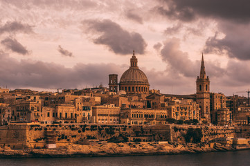 Fototapeta na wymiar Beautiful view from Sliema to Valletta in the evening, Malta
