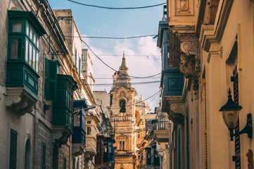 Naklejka premium Street view in Sliema with traditional balconies, Malta
