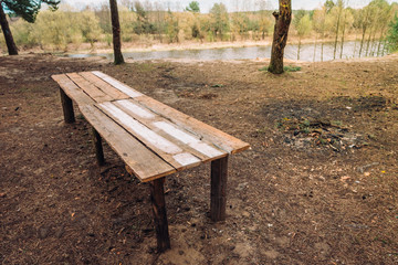 Picnic place in the forest near river.