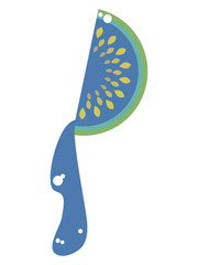 blue watermelon with yellow seeds and flowing blue paint with green crust and shine colorful bright positive unusual exciting object isolated on white background Vector illustration drawing