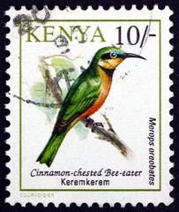 Postage stamp Kenya 1993 Cinnamon-chested Bee-eater, Bird