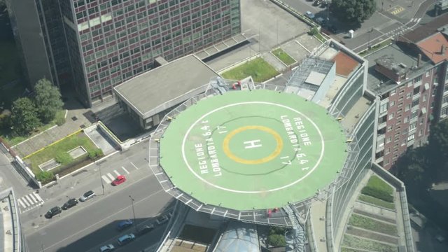 View of heliport from the top floor of a skyscraper Palazzo Lombardia