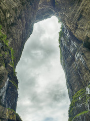 HDR: The Tianmen Mountain with a view of the cave Known as The Heaven's Gate and the steep 999 stairs at Zhangjiagie, Hunan Province, China, Asia