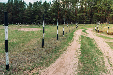 Road marking on the training circuit in Belarus. Learning to ride a car. Driving test exam.