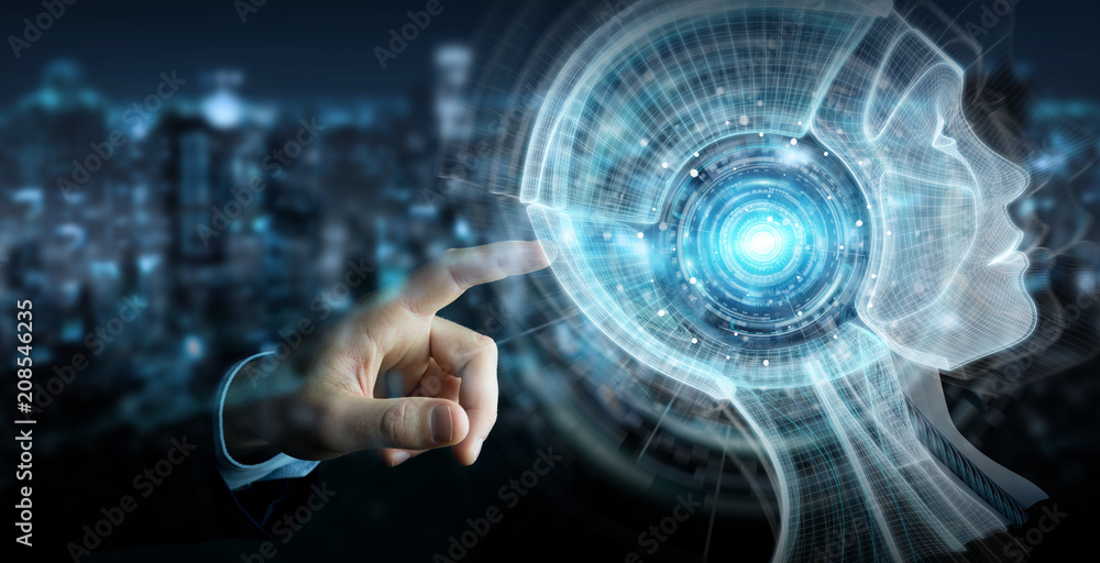 Fototapete businessman using digital artificial intelligence interface 3d rendering
