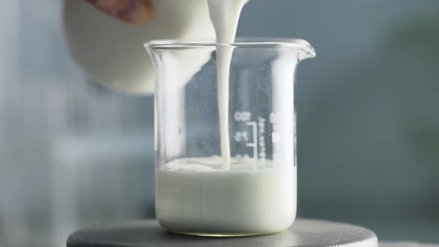 Laboratory control experiments. Milk testing. Reagent and milk mixing reaction in slow motion.