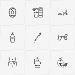 Hygiene line icon set with razor, smile and mirror