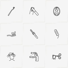 Hygiene line icon set with nail file, tampon hygiene and soaping head