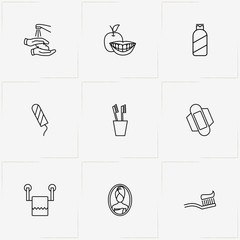 Hygiene line icon set with smile, toilet paper and tampon hygiene - 208546804