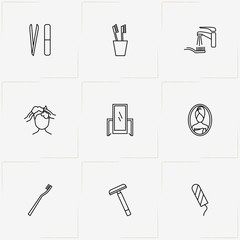 Hygiene line icon set with razor, teeth brush and tampon hygiene