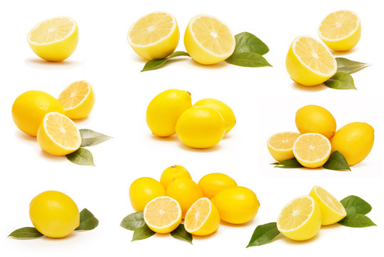 


Collage image of fresh lemon fruit, studio image on white