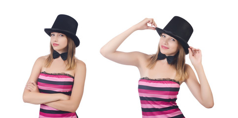 A young woman with hat isolated on white