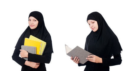 Young muslim female student with books