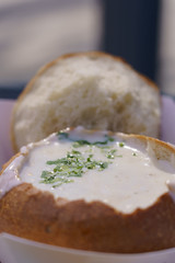 Clam chowder in a bread