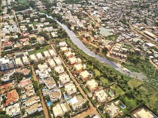 Aerial Drone view of niarela Quizambougou Niger Bamako Mali