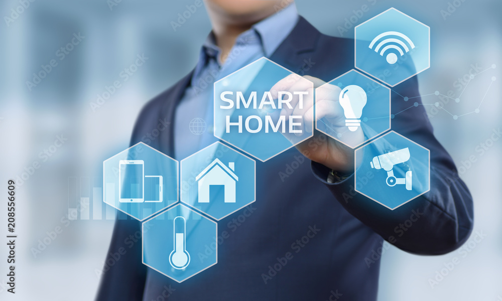 Poster smart home automation control system. innovation technology internet network concept
