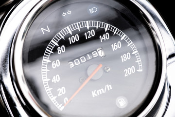 classic motorcycle mileage (dashboard , mileage) in white and black.classic motorcycle display odometer and fuel sign.