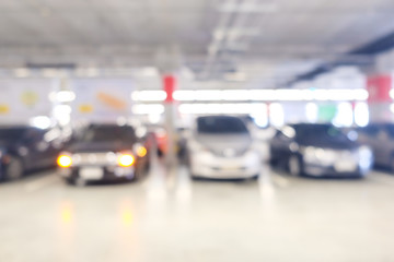 Blurred bokeh car parking indoor building