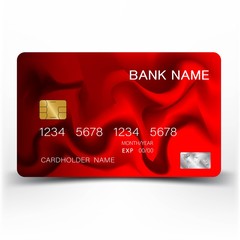 Credit card template design. With inspiration from the abstract. Red color on white background. Vector illustration. Glossy plastic style.
