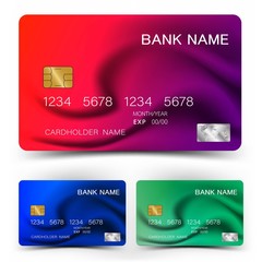 Credit card design. With inspiration from the abstract. Mix red purple and blue green color on white background. Vector illustration. Glossy plastic style.