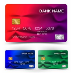 Credit card design. With inspiration from the abstract. Mix red purple and blue green color on white background. Vector illustration. Glossy plastic style.