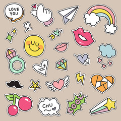 Set of Decorative Fashion Patches, Badges, or Pins